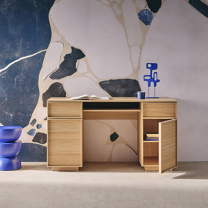 Bureau décor bois 2 portes 2 tiroirs 1 niche 140cm KUBA
