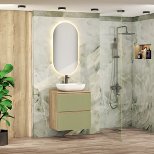 ENSEMBLE DE SALLE DE BAIN NIA | MEUBLE SUSPENDU | 60 CM VERT | DEUX TIROIRS |LAVABO SUR PLAN | MIROIR NON INCLUS | MEUBLE MONTÉ | ALDAY