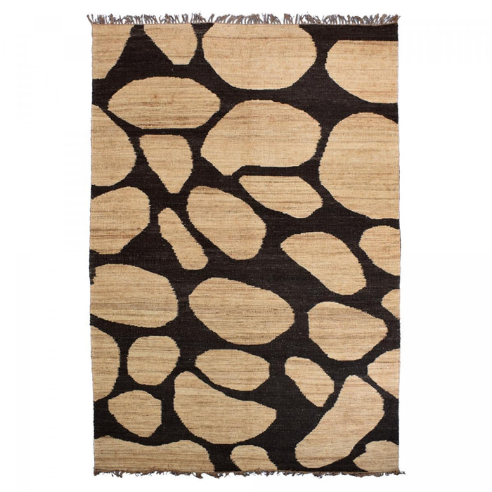 Tapis Kilim FIca tissé à la main en jute avec des formes rondes pour motif