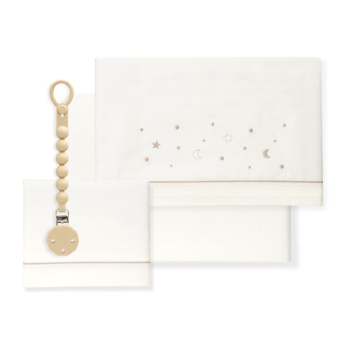 Juego de Sábanas para Cuna mod.Estrellas Luna con Broche Muselina