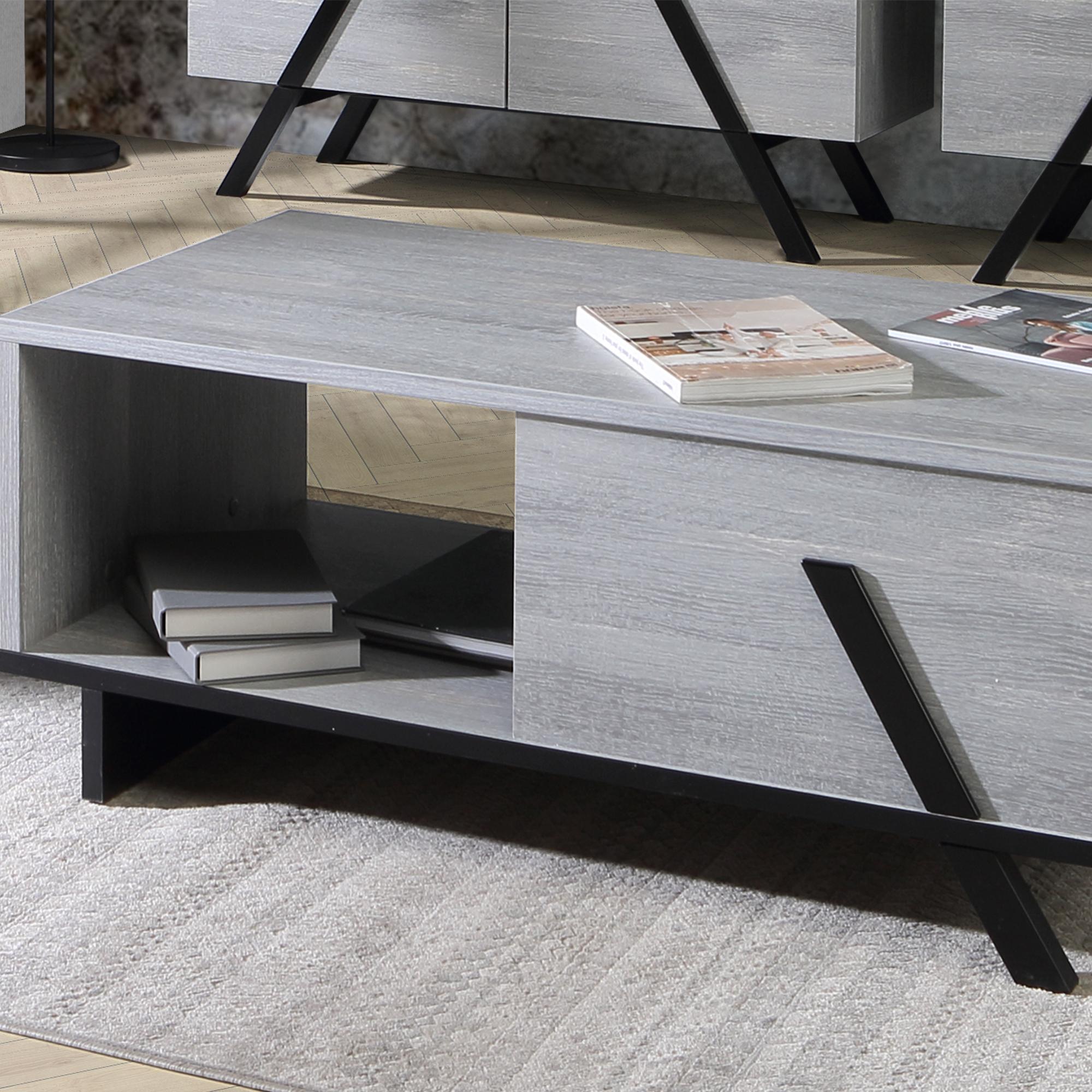 Mesa de centro GOLDEN - puerta lateral abatible - gris y negro mate - 110x50x33cm