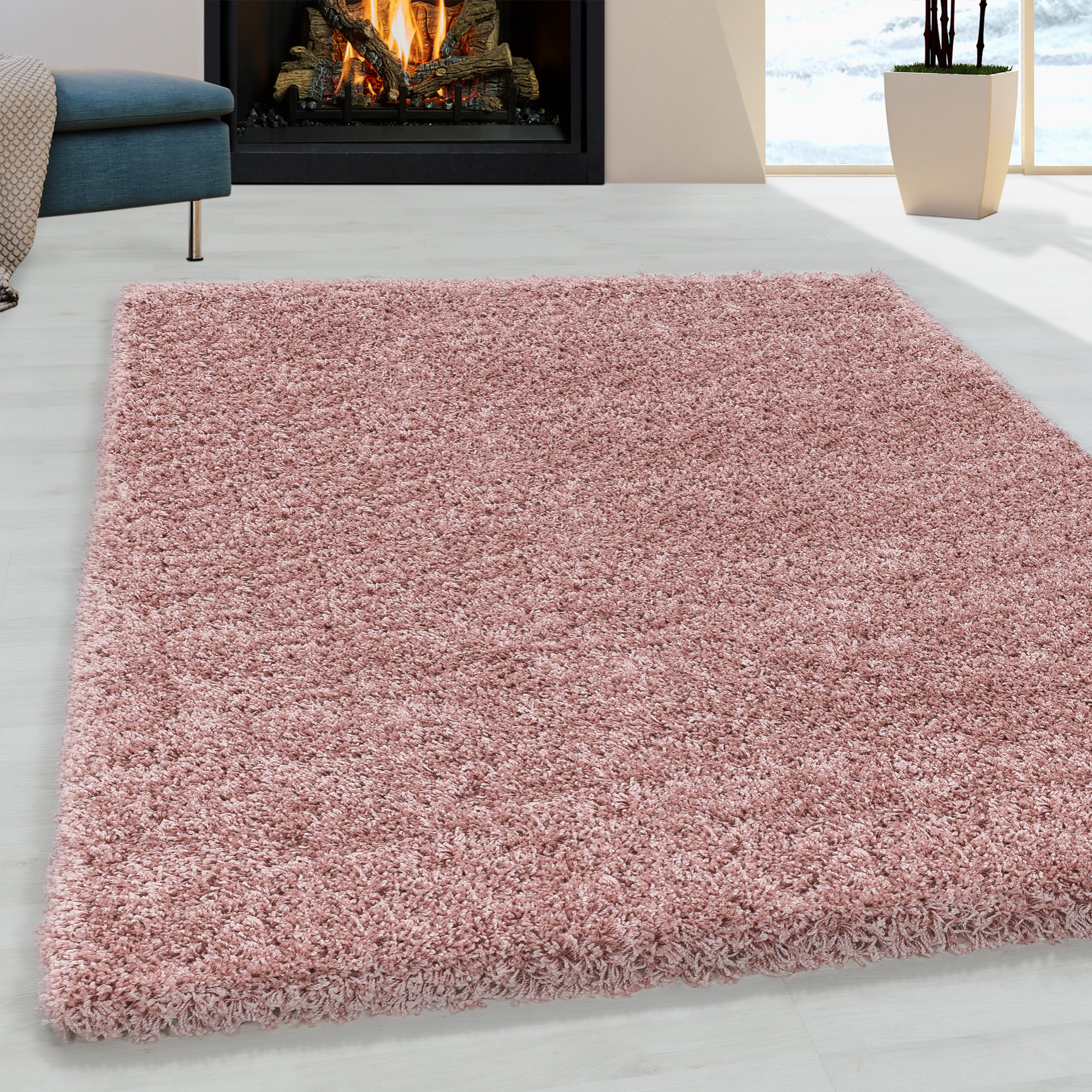 SYDNEY - Tapis shaggy uni à poils longs rose - SYD3000ROS