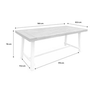 Table intérieur/extérieur en bois clair. effet teck et acier galvanisé ivoire. Fortaleza L190 x P91.5 x H76cm 6-8 places