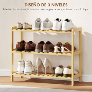 Zapatero de 3 Niveles, Estantería de Zapatos de Bambú, para 9 Pares de Zapatos, para Entrada, Pasillo, Dormitorio, 70x26x57,5 cm, Natural