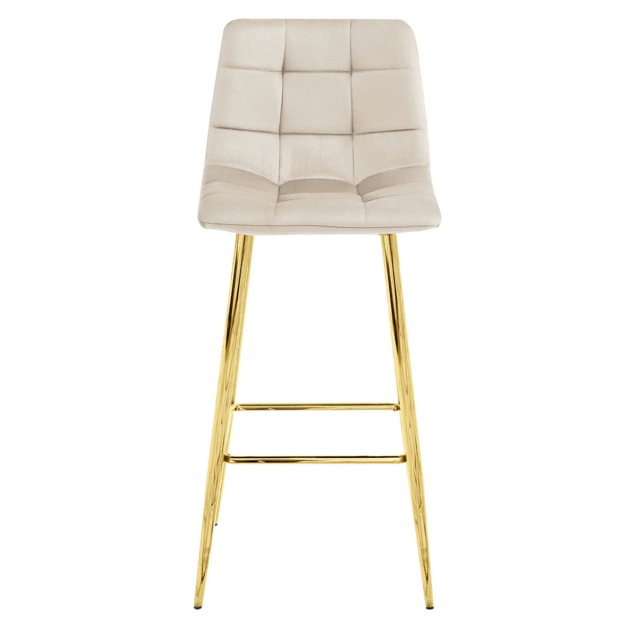 Sgabello alto Arceto in velluto beige e gambe dorate