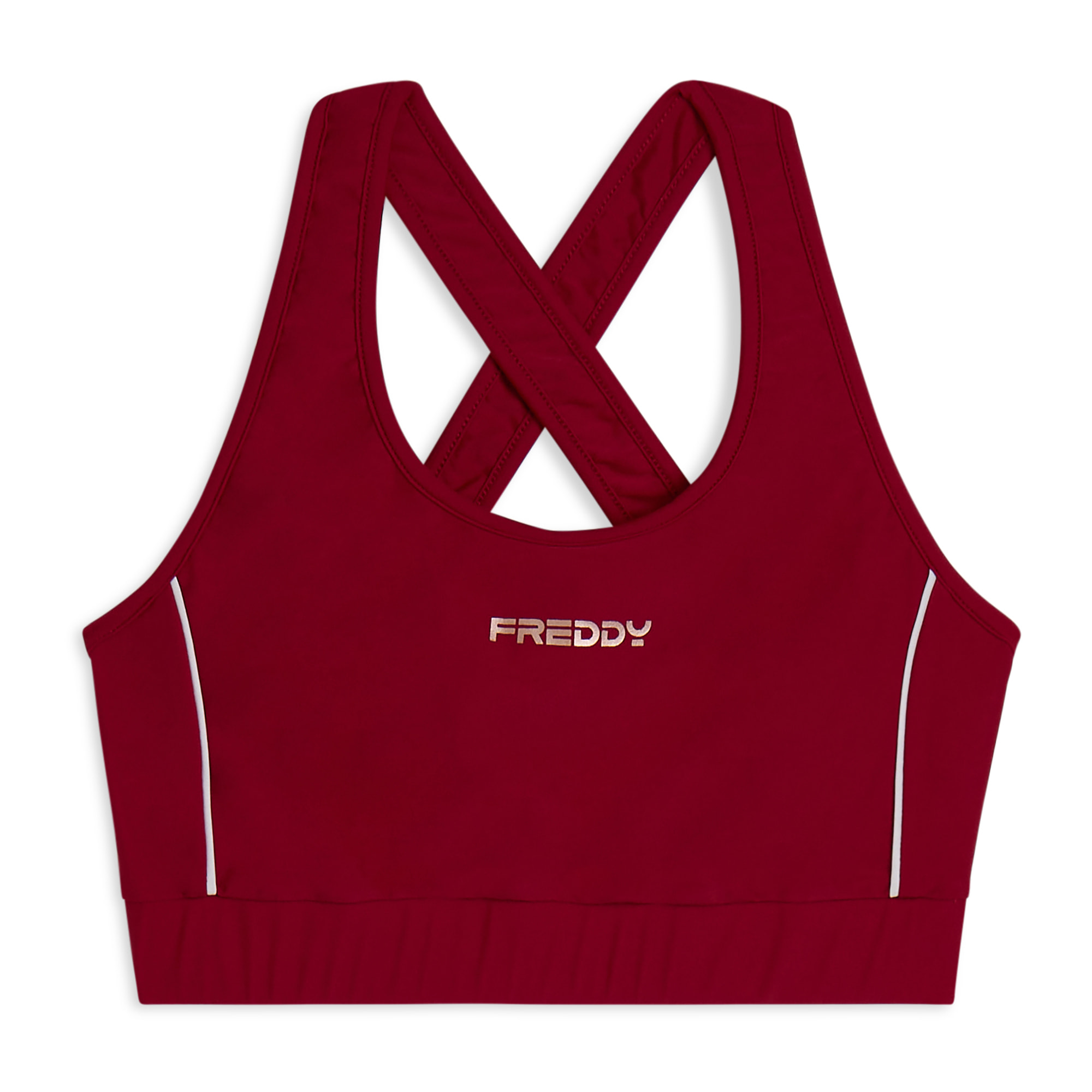 Top tecnico con spalline incrociate e profili bianchi