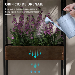 Outsunny Mesa de Cultivo con Ruedas Huerto Urbano Elevado con Enrejado Orificios de Drenaje para Plantas Trepadoras Flores Jardinera de Madera 110x49x190 cm Marrón