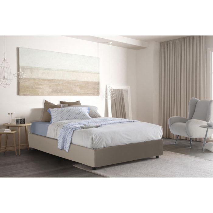 Letto piazza e mezza Anna, Letto contenitore con rivestimento in ecopelle, 100% Made in Italy, Apertura frontale, con materasso Cm 120x190 incluso, Tortora