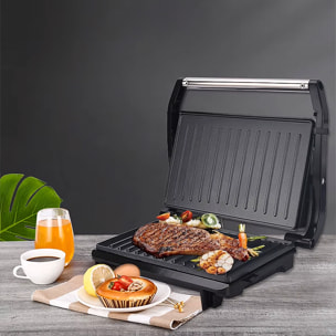 Gril de 1200W. Doble placa de cocción, antiadherente, lavable en lavavajillas.