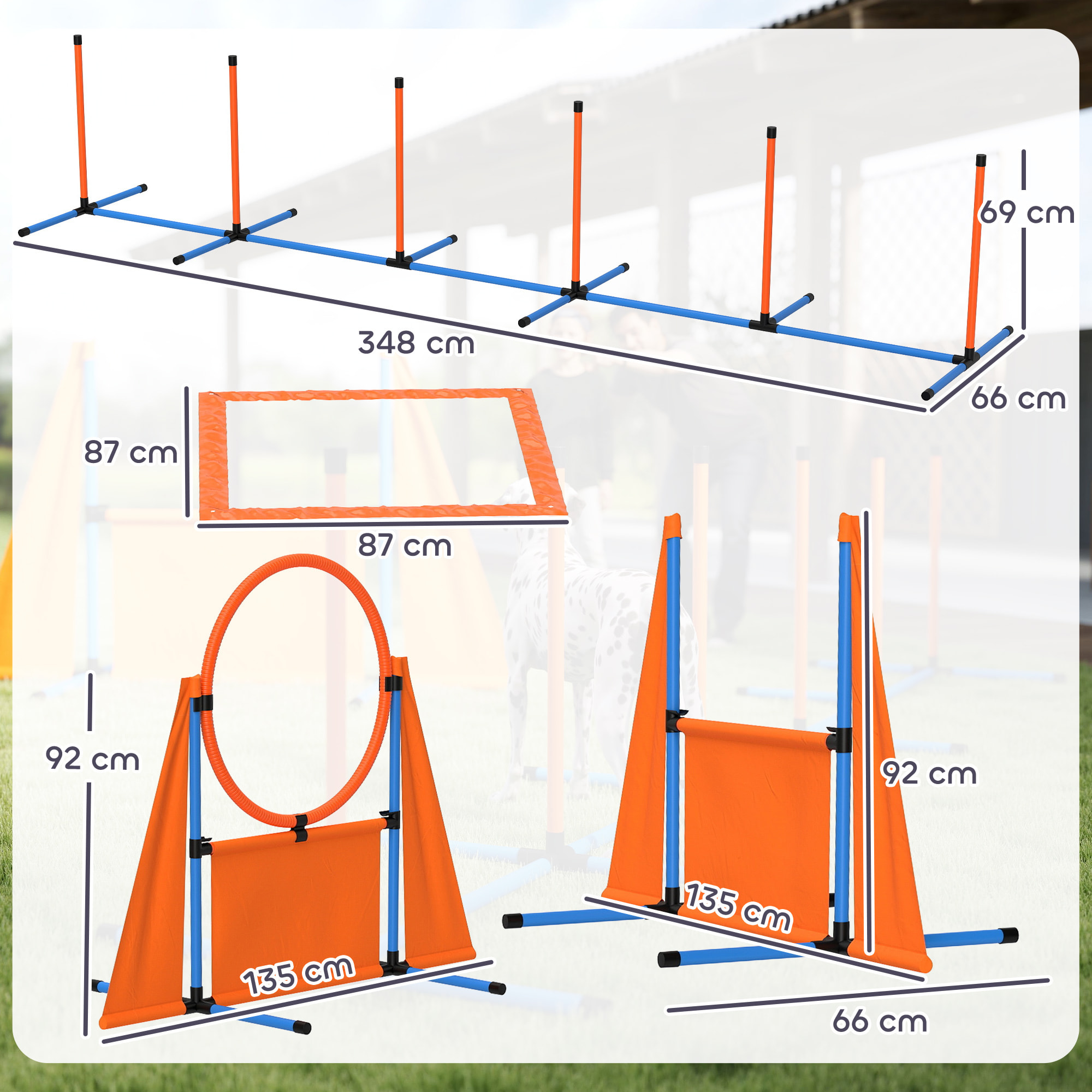 Set de Entrenamiento de Agilidad para Perros de 6 Piezas Juego de Agilidad para Perros con Piquetes para Slalom Zona de Reposo Valla Anillo de Salto y Pelotas Naranja