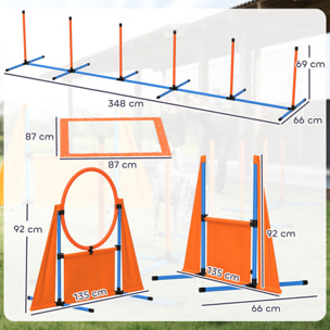 Set de Entrenamiento de Agilidad para Perros de 6 Piezas Juego de Agilidad para Perros con Piquetes para Slalom Zona de Reposo Valla Anillo de Salto y Pelotas Naranja