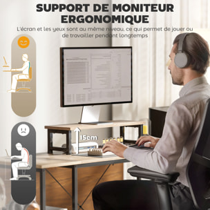 Bureau d'angle modulable réversible style industriel - nombreux rangements - acier noir effet bois naturel
