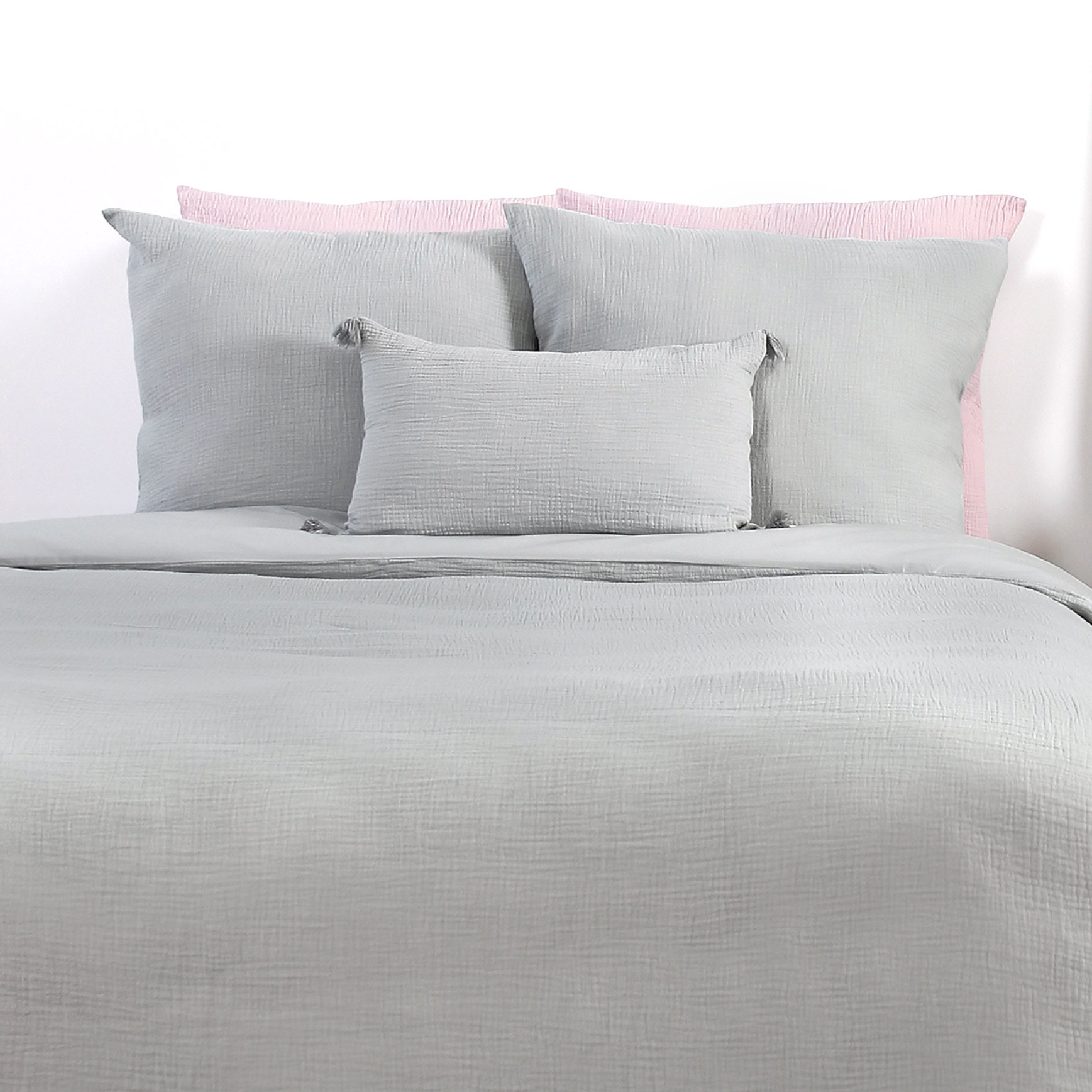Parure de lit en double gaze de coton - Gris clair
