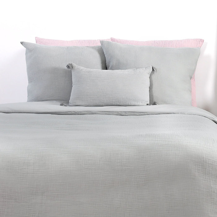 Parure de lit en double gaze de coton - Gris clair