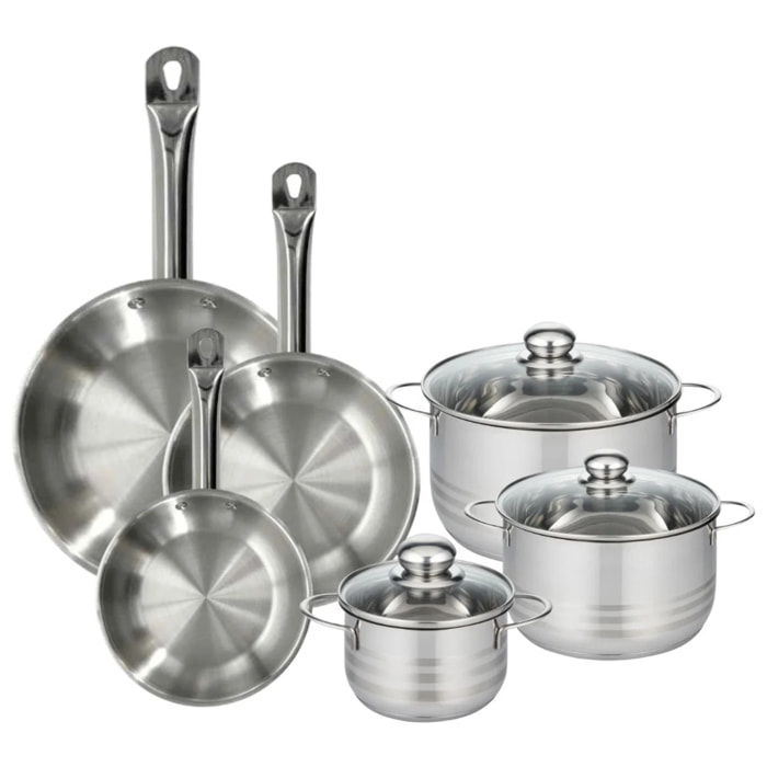 Batterie de cuisine avec 3 poêles 20/24/28 cm et 3 faitouts 16/20/24 cm en inox sans PFAS Fackelmann Eterna Brillant