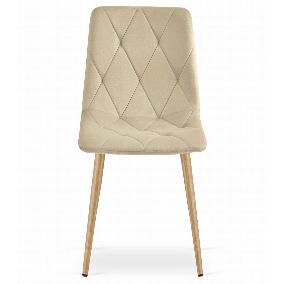 Sedia Libra in Velluto Beige Chiaro con Gambe Effetto Legno