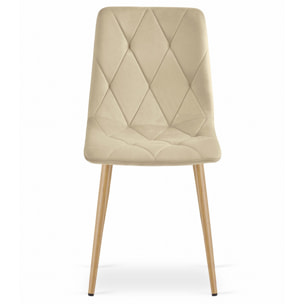 Sedia Libra in Velluto Beige Chiaro con Gambe Effetto Legno