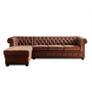 Winston - Canapé d'angle Chesterfield - 4 places - style industriel - gauche - Marron