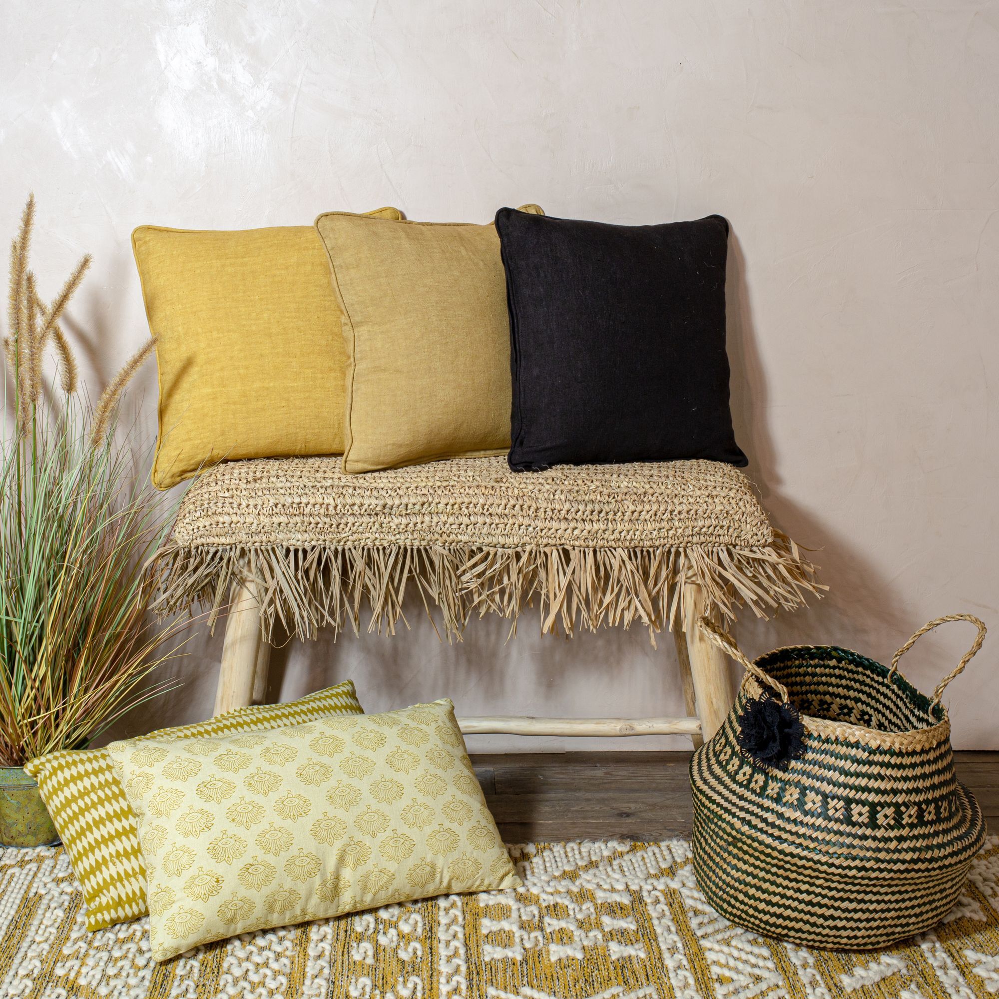 Coussin en lin jaune moutarde 40cm NYL