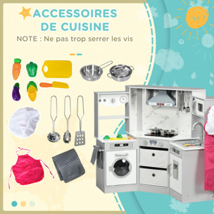 Cuisine pour enfant jeu d'imitation nombreux accessoires rangements évier réfrigérateur hotte lave-linge gris blanc