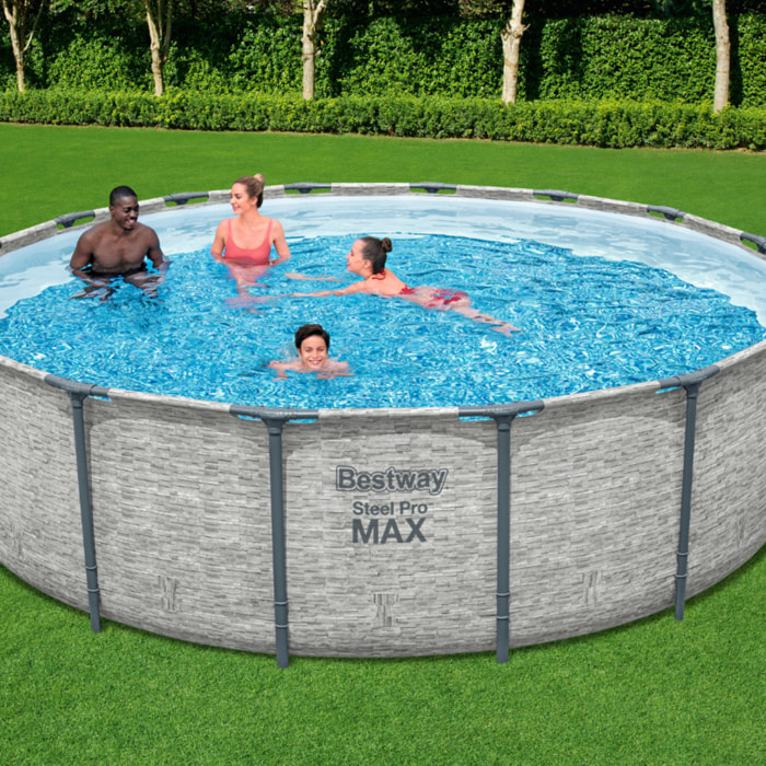 Bestway Piscine hors sol tubulaire ronde Bestway Steel Pro Max 488 x 122 cm décor pierres
