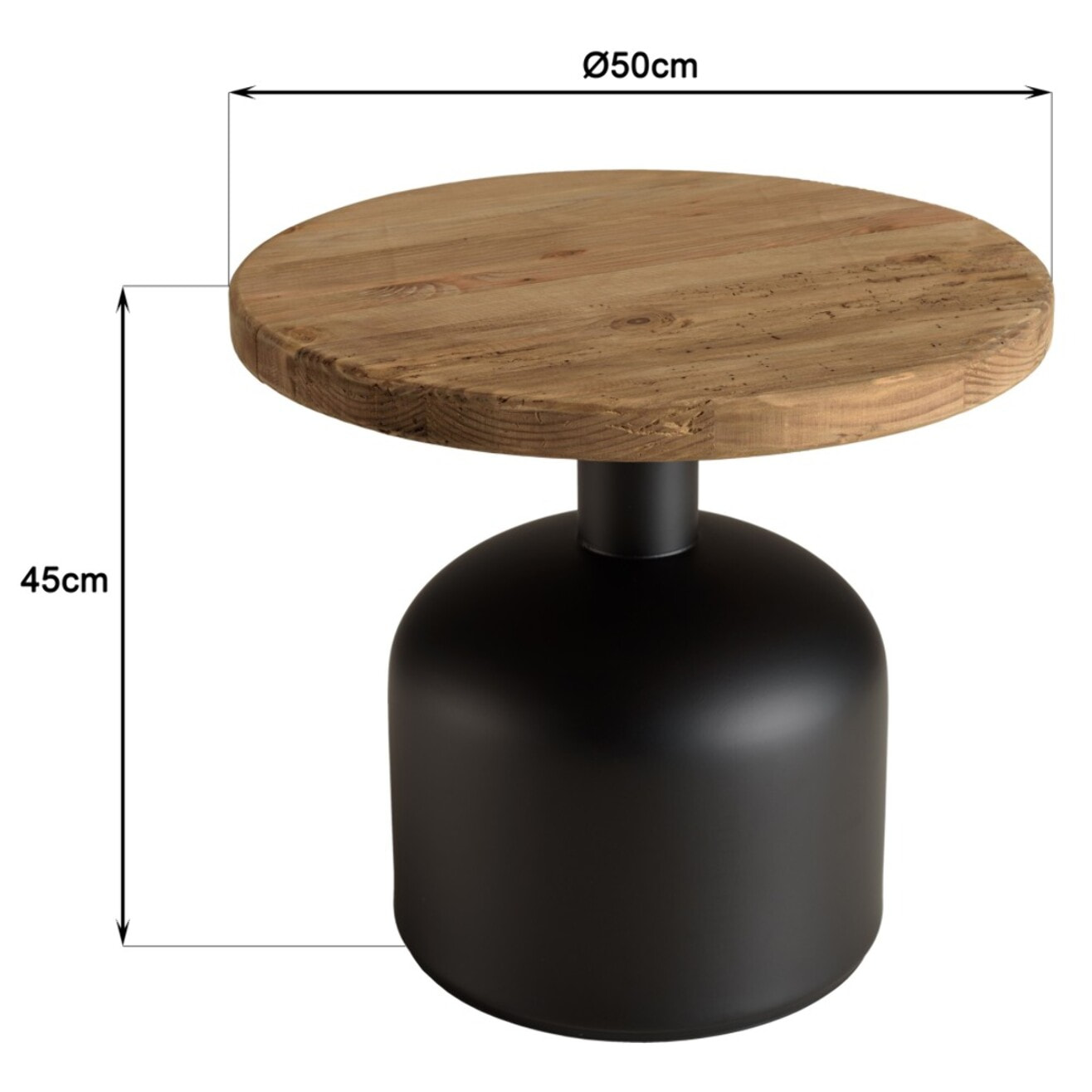 DANDY - Table d'appoint ronde 50x50cm bois Pin recyclé pied métal noir