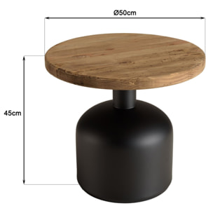 DANDY - Table d'appoint ronde 50x50cm bois Pin recyclé pied métal noir
