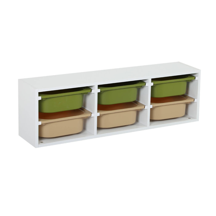 Meuble de rangement pour enfant. 6 bacs en plastique vert olive taupe - Sora