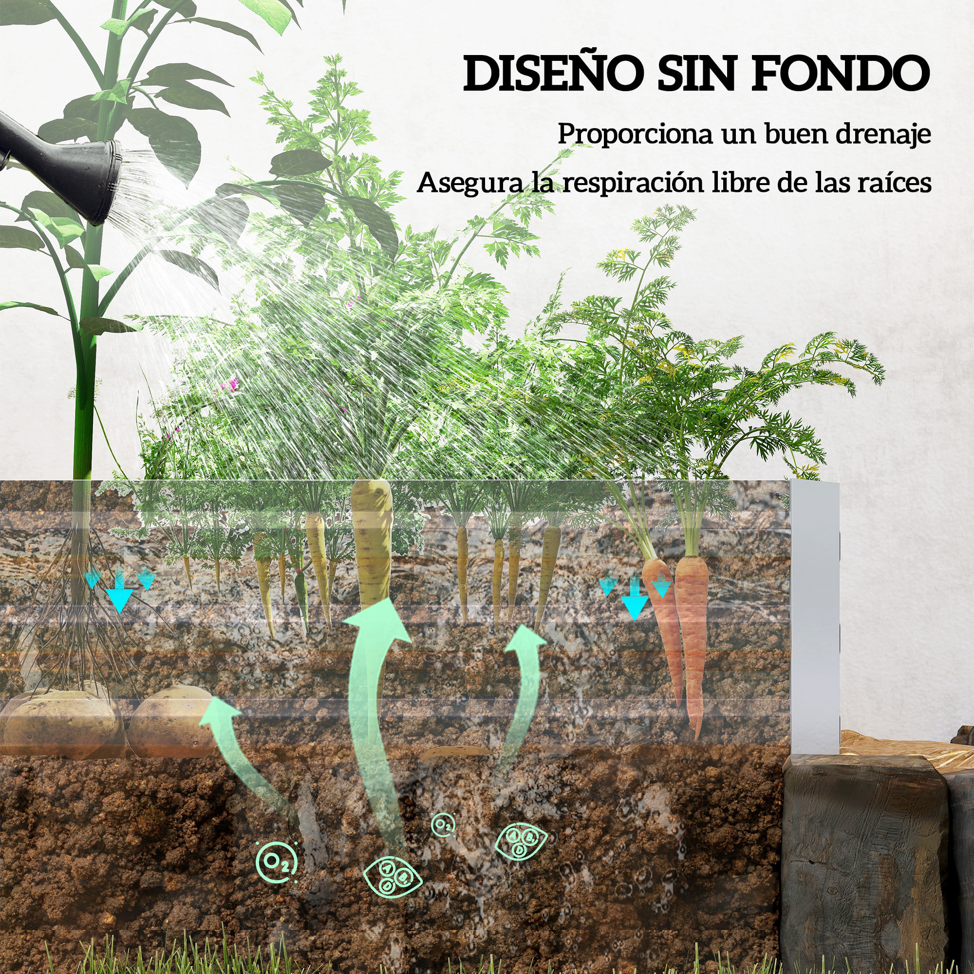 Jardinera Exterior Grande Rectangular de Acero Galvanizado, Huerto Urbano para Cultivar Plantas, Macetero Grande Exterior con Base Abierta, Resistente a la Intemperie, 241x90,5x30 cm, Plata