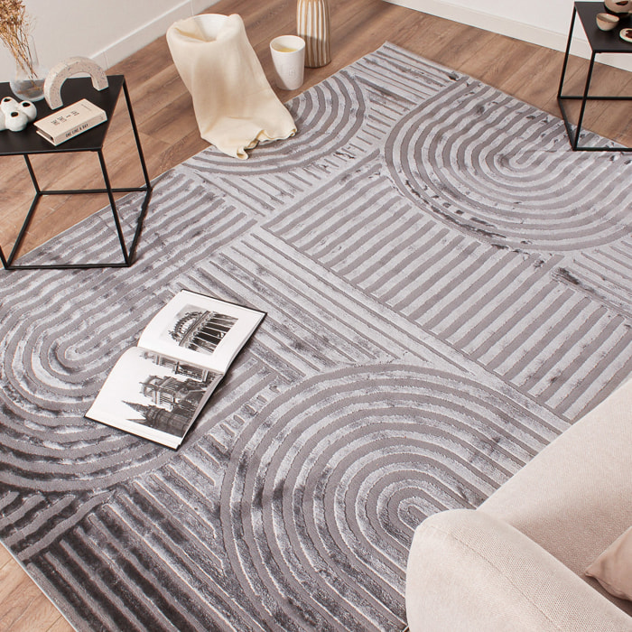 BIANCA - Tapis motif en relief gris