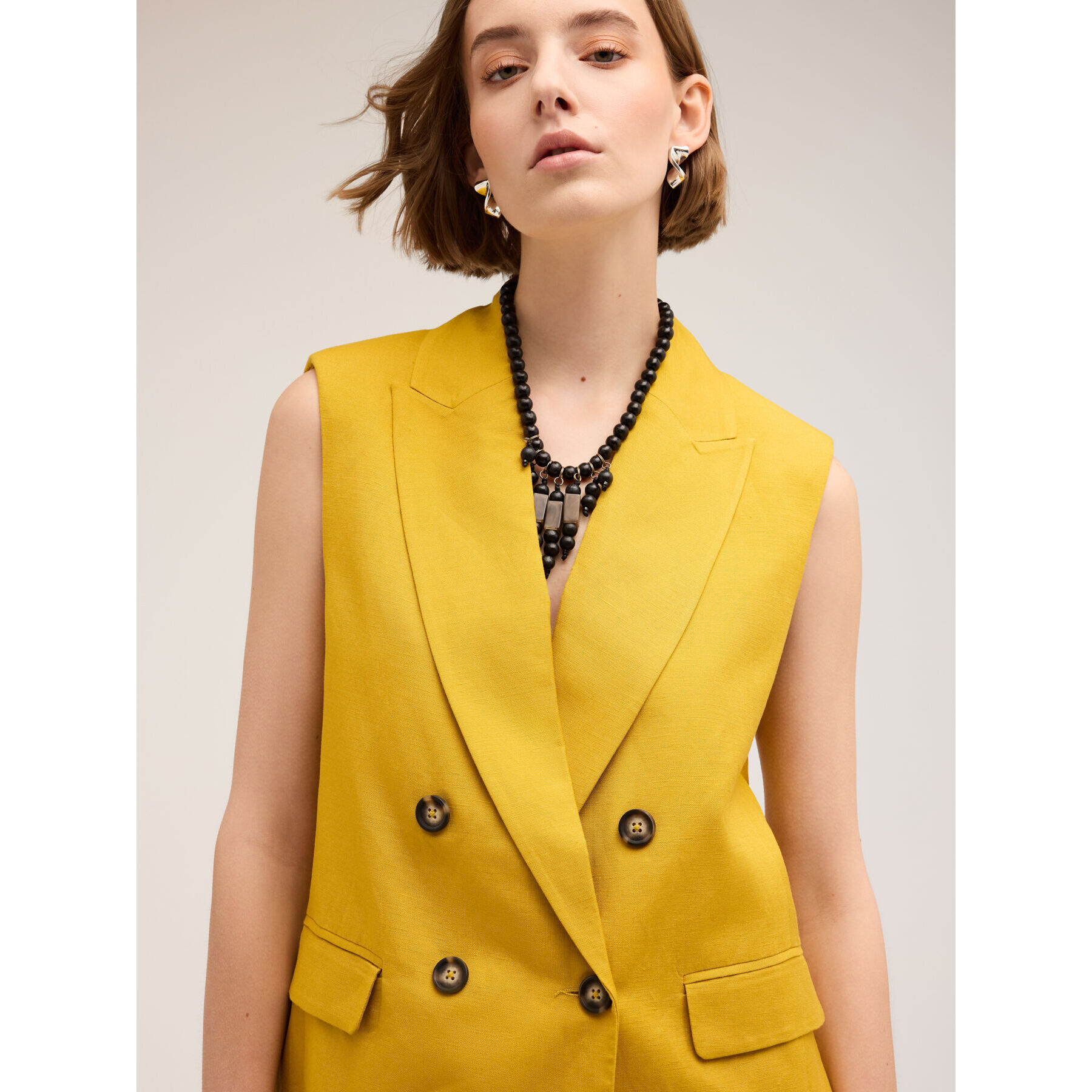 Motivi - Gilet over misto lino - Giallo