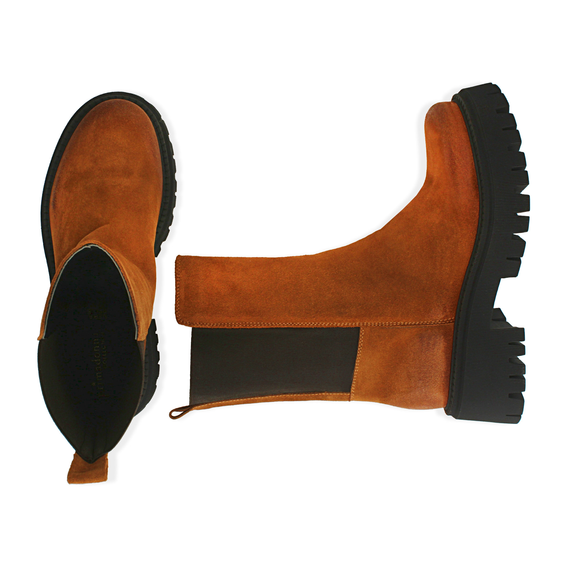 Ankle boots cognac in camoscio, tacco 5,5 cm