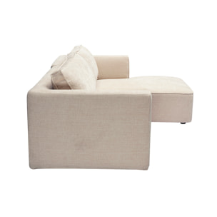 Canapé d'angle droit design en tissu effet velours texturé beige 3 places GRAMMY