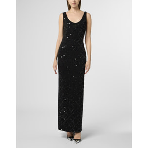 PHILIPP PLEIN Long Tank Dress Rhomb Flowers Strass