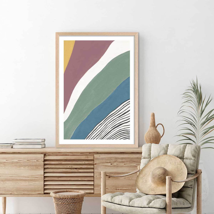 Affiche Retro coloré IV Affiche + cadre en bois - Chêne