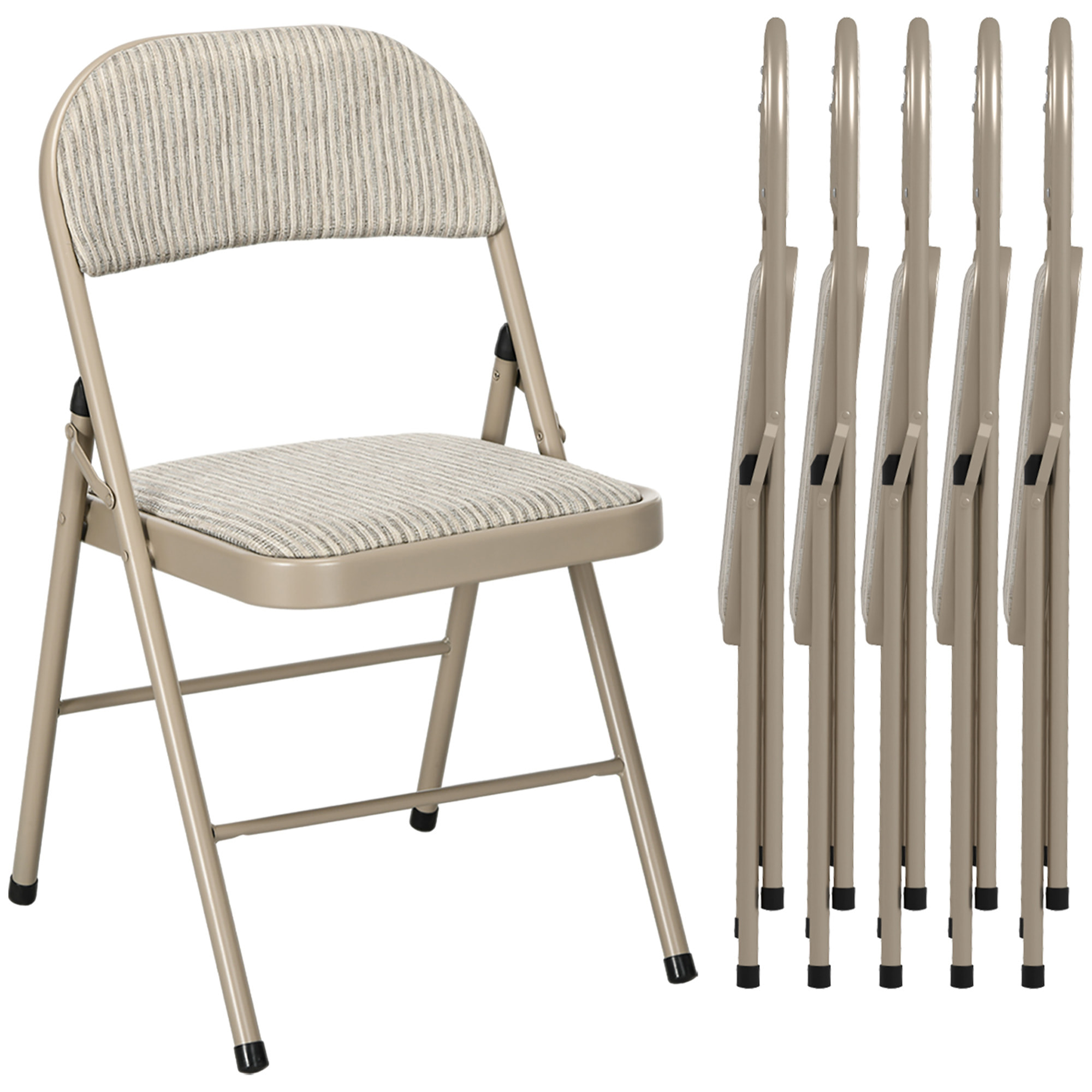 Lot de 6 chaises pliantes assise dossier rembourrés acier tissu toucher lin beige
