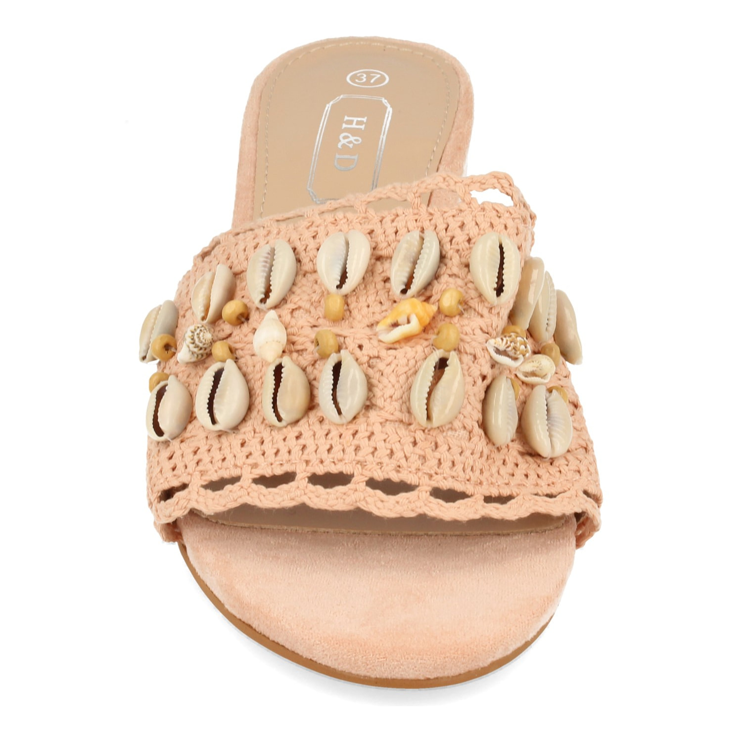 Sandalia de Tacon para Mujer Adornado con Conchas en Pala