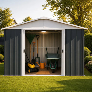 Abri de jardin métal anthracite Yardmaster 6,44m² + kit d'ancrage + lampe magnétique
