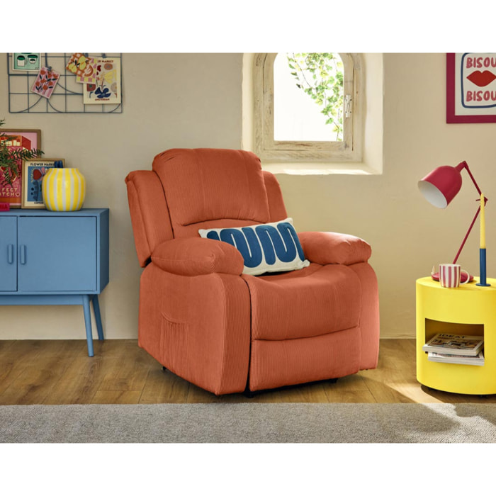 Armand - fauteuil relax électrique en velours côtelé - Terracotta