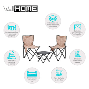 Well home set de camping con 2 sillas y 1 mesa plegable