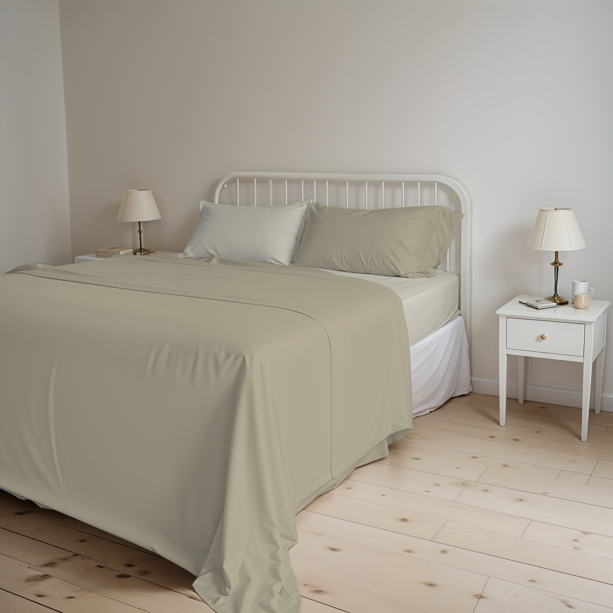 COMPLETO LETTO NATURAL COLOR, 100% Cotone, Made in Italy - TORTORA/PANNA