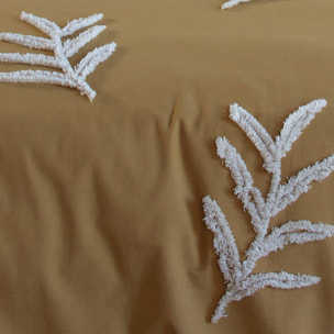 Parure de lit coton lavé tufté motifs végétaux 2 places moutarde ARTEMIS