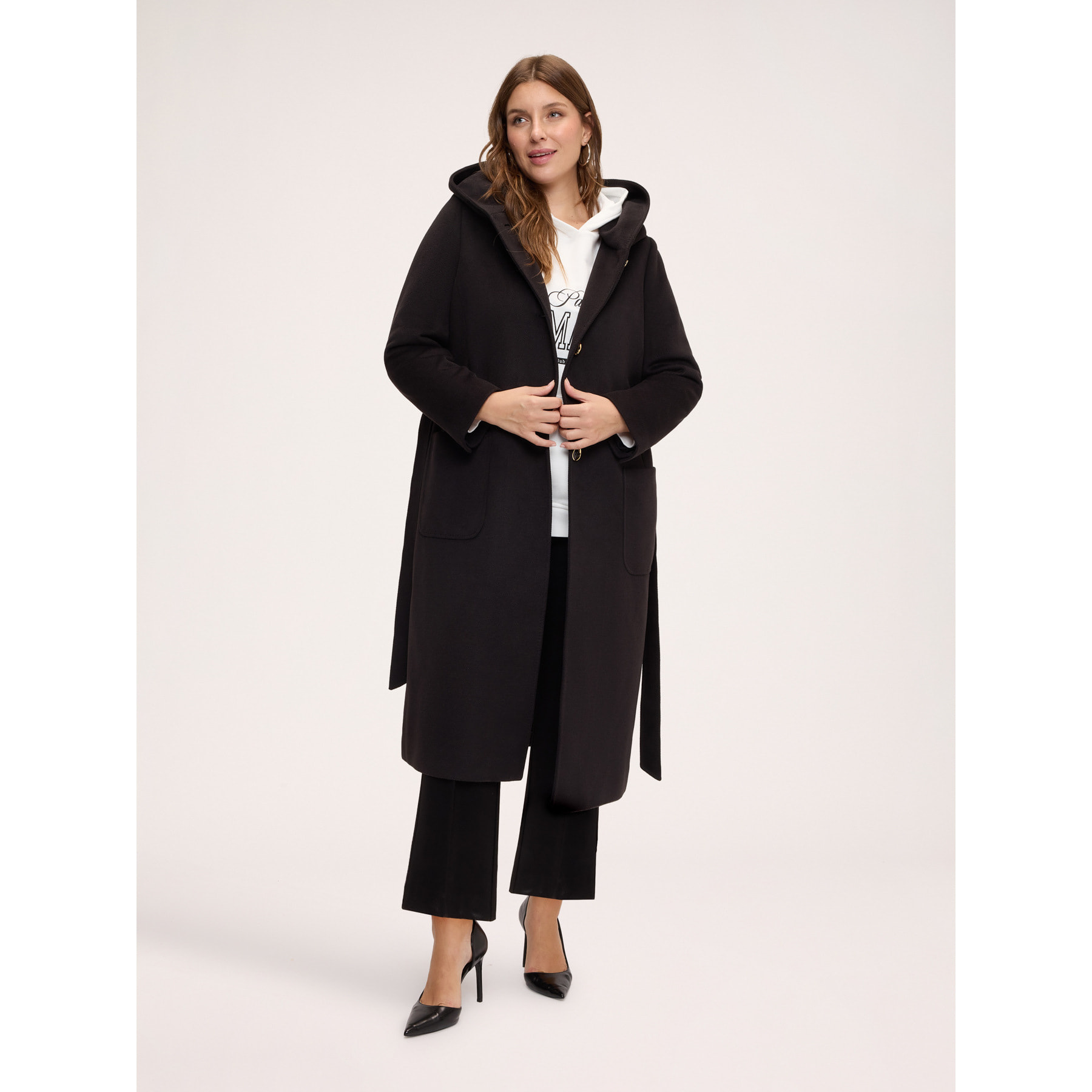 Fiorella Rubino - Cappotto lungo con cappuccio - Nero