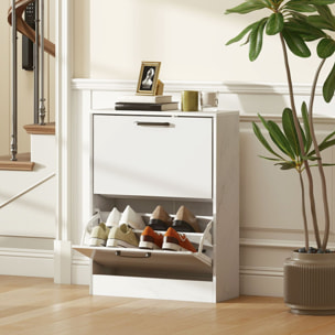 Zapatero Estrecho 2 Puertas de Alto Brillo, Zapatero Entrada Recibidor, Estantes Ajustables, Diseño Mármol, para 8 Pares de Zapatos, para Pasillo, Espacios Reducidos, 60x24x80 cm, Blanco