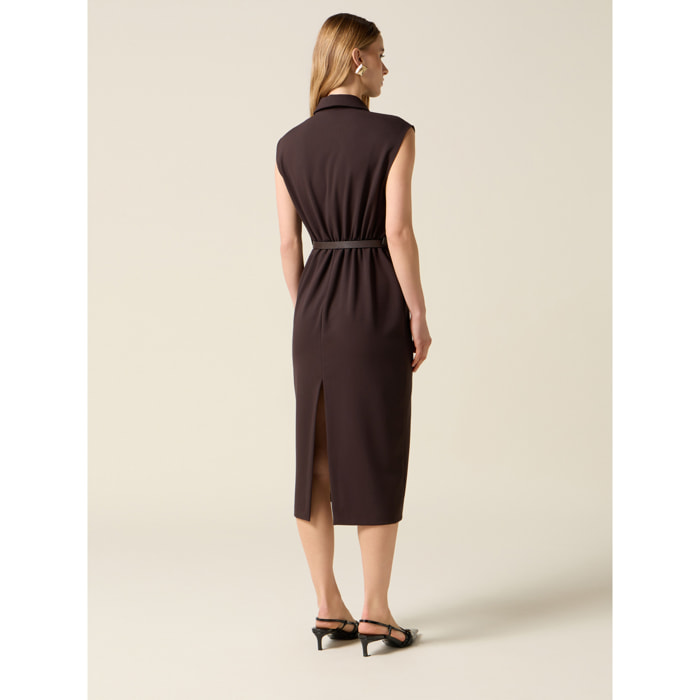 Oltre - Vestito tubino con cintura - Marrone