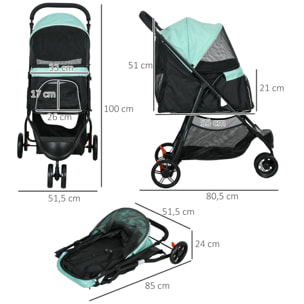 Carrito para Perros Plegable Cochecito para Mascotas Carrito para Perros Pequeños con Cesta de Almacenaje Ventana de Malla Cubierta para Lluvia y 2 Ruedas Universales 80,5x51,5x100 cm Verde