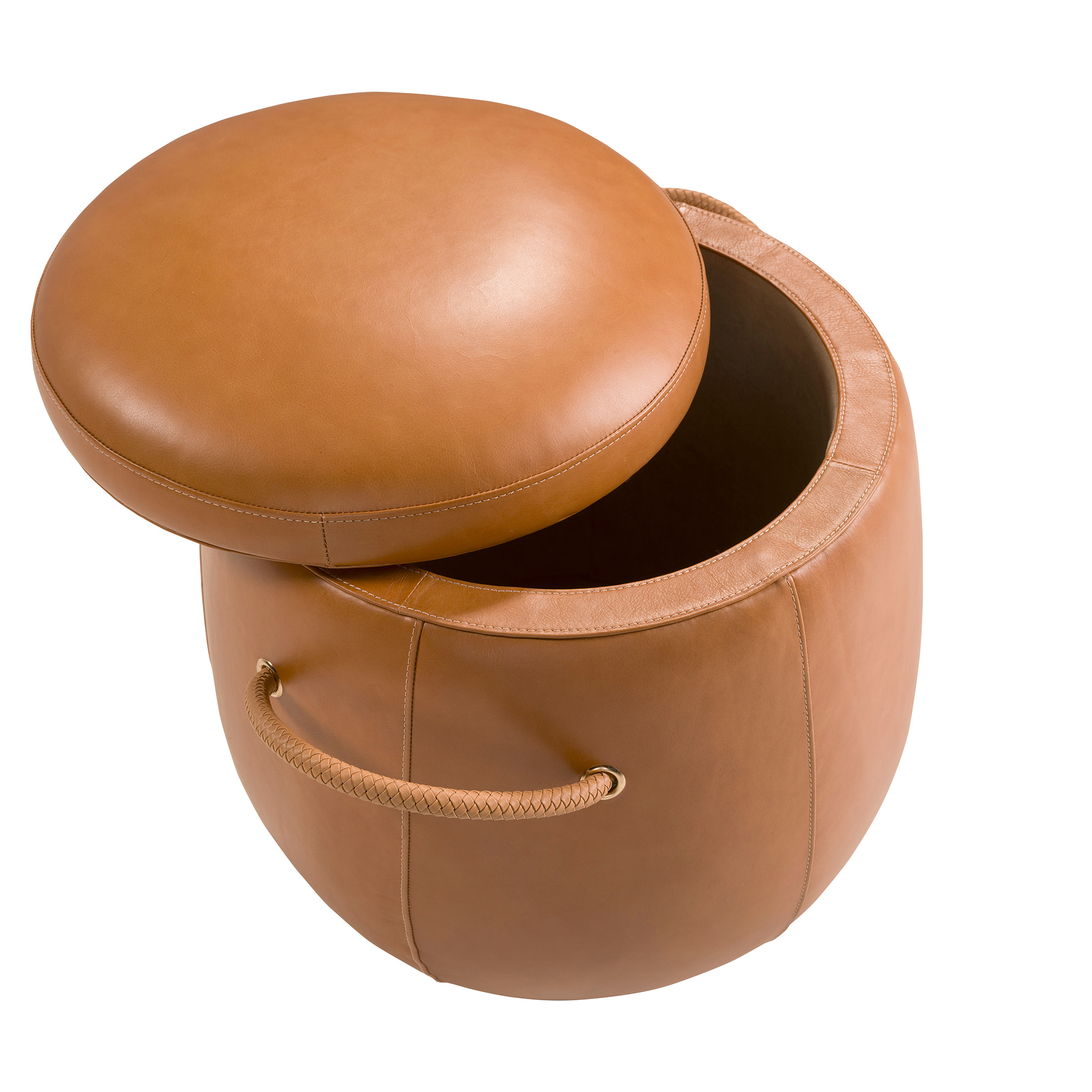 Puff Angel Cerdá con asiento tapizado en piel de origen vacuno en camel 52x52x57cm