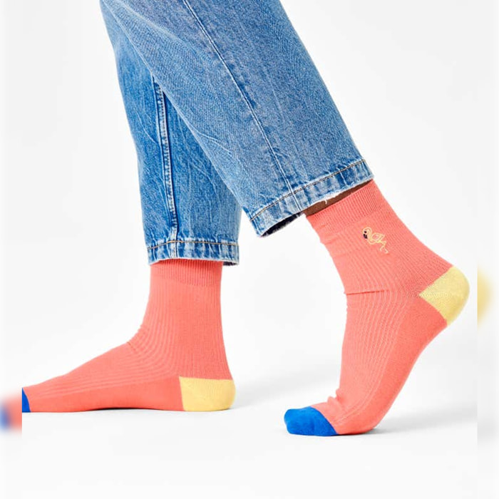 Calcetines ribbed embroidery flamingo 1/2 crew