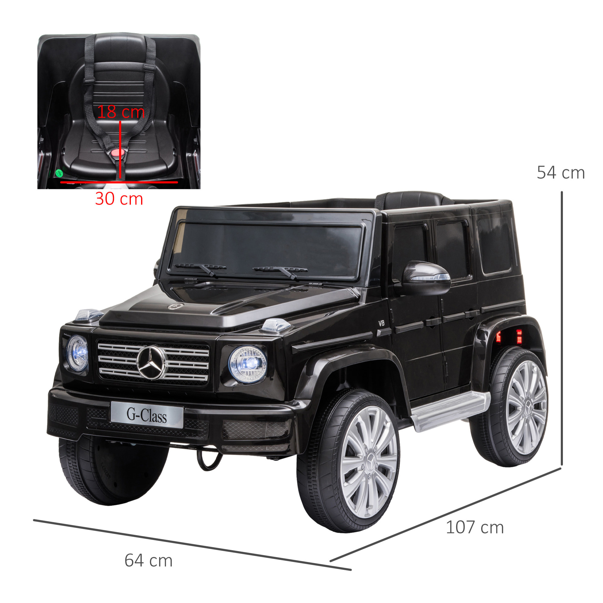 Coche Eléctrico para Niños de +3 Años BENZ G500 Todoterreno de Batería 12â€¯V Vehículo Eléctrico con Control Remoto Música Bocina Velocidad 3-5 km/h Carga 30 kg Negro