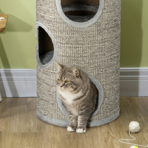 Arbre à chat cylindrique - tour à griffer pour chat - tonneau griffoir - 3 niveaux + plateforme - sisal peluche gris clair